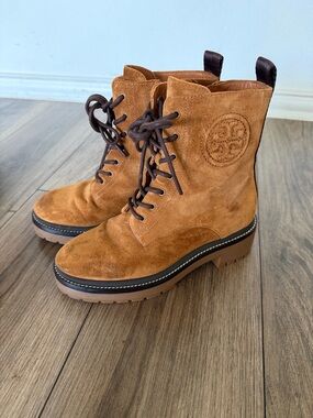 Tory Burch Chestnut Suede Lace-Up Platform Boots